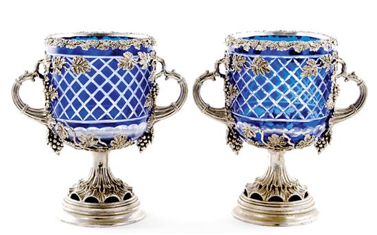 Pair silverplate-mounted cobalt