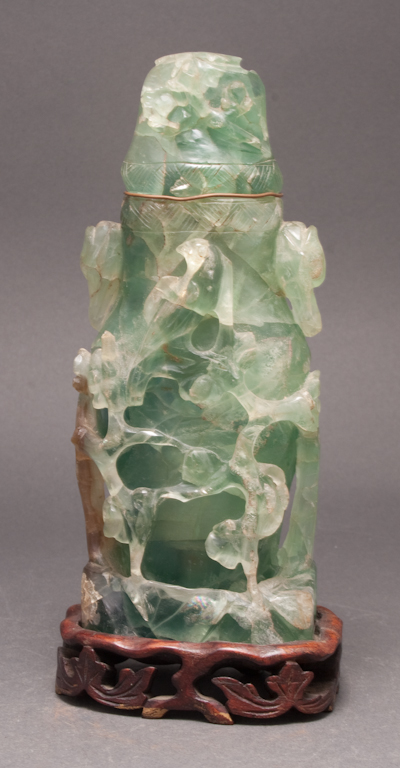 Chinese carved green quartz urn