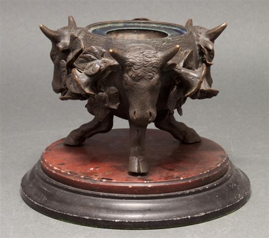 Continental bronze figural inkwell mounted