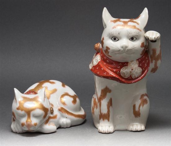 Two Japanese porcelain cats 20th century;