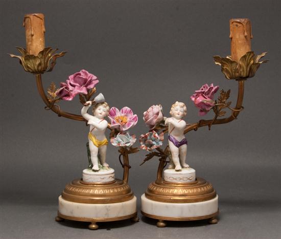 Pair of gilt-metal bronze and porcelain