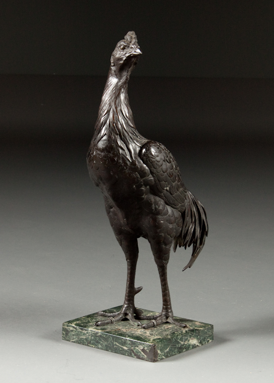 Japanese patinated bronze rooster 135f64