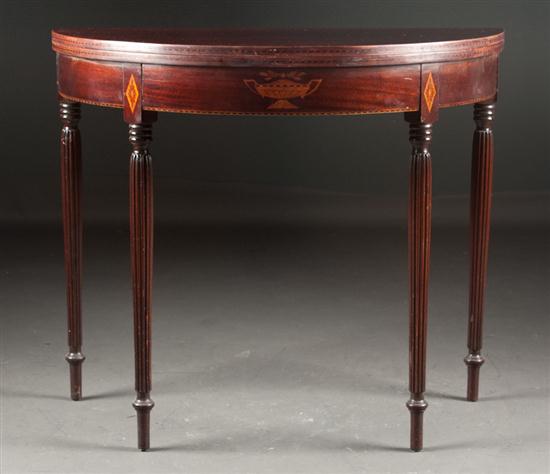 Federal style inlaid mahogany demilune 136004