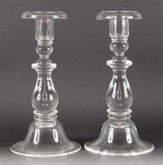 Pair of Steuben molded glass candlesticks