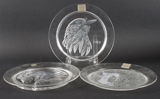 Three Lalique glass plates dated 136098