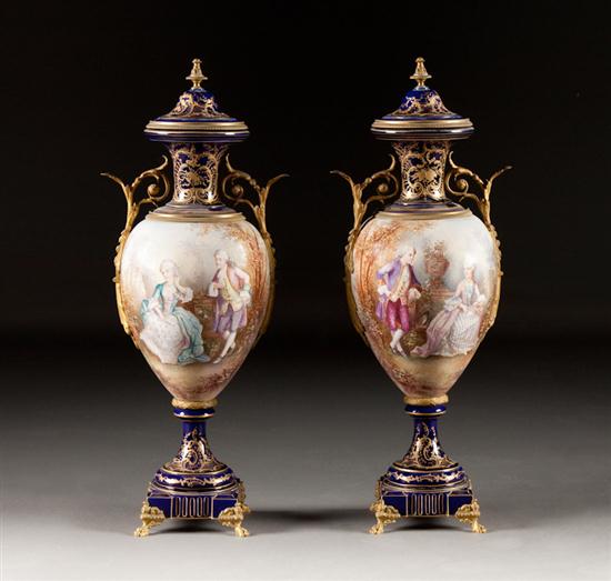 Pair of French Sevres style ormolu-mounted
