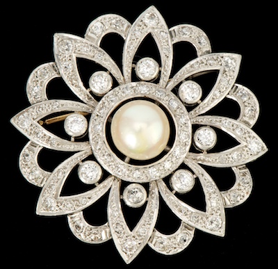 A Platinum Diamond and Pearl Brooch 133a65