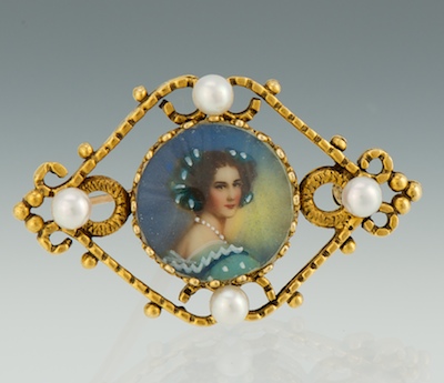 A Ladies Gold Pearl and Miniature 133a85