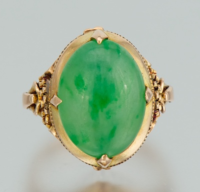 A Chinese Gold and Jadeite Cabochon