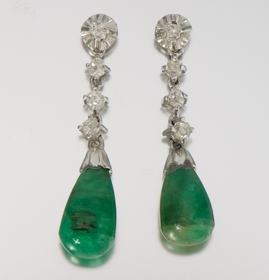 A Pair of Diamond and Emerald Pendant 133ab4