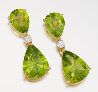 A Pair of Peridot and Diamond Earrings