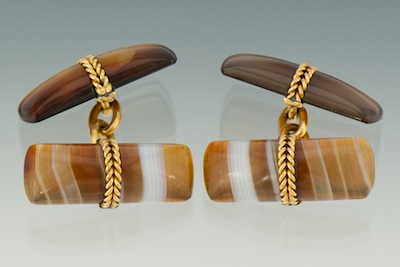 A Pair of French 18k Gold and Agate 133abc