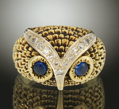 A 18k Gold Sapphire and Diamond Owl