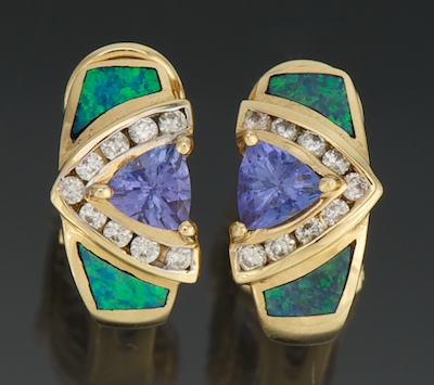 A Pair of Tanzanite and Opal Earrings