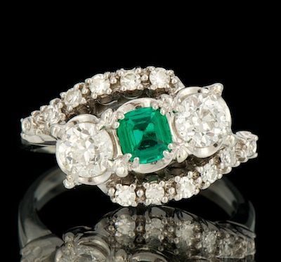 A Ladies' Diamond and Emerald Ring