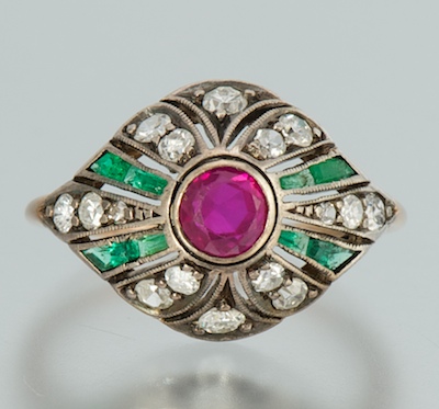 A Ladies' Ruby Diamond and Emerald