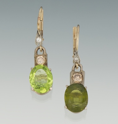 A Pair of Peridot and Diamond Earrings