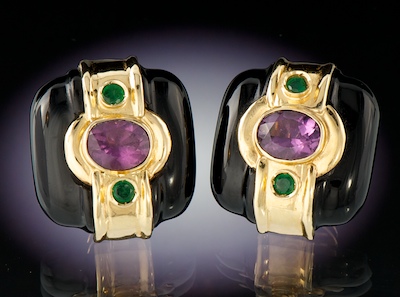 A Pair of Amethyst and Emerald 133b15