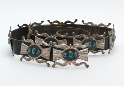 A Sterling Silver and Turquoise Leather