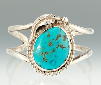 A Sterling Silver and Turquoise Cuff