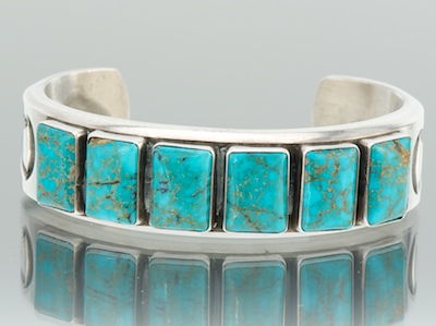 A Sterling Silver and Turquoise Bracelet