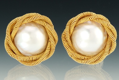 A Pair of Mabe Pearl and Gold Ear 133b52