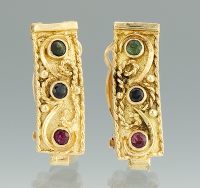 A Pair of Gold and Gemstone Clip