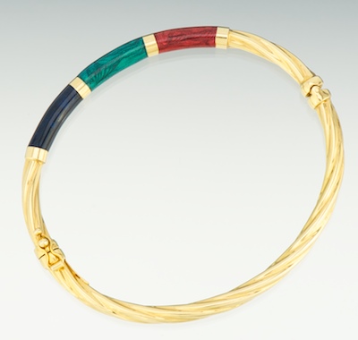 A Ladies' Gold and Enamel Bangle