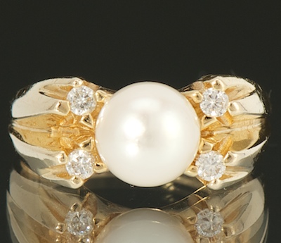 A Ladies' Pearl and Diamond Ring