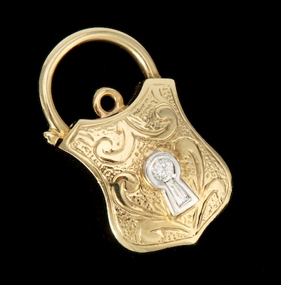 A Gold and Diamond Padlock Pendant 133ba1