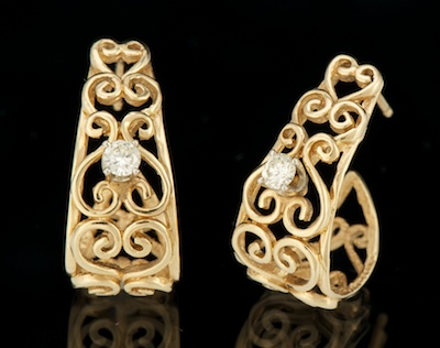 A Pair of Gold and Diamond Earrings 133b9a