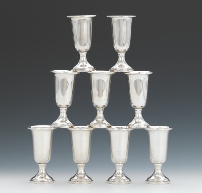 Nine Sterling Silver Cordial Glasses 133c1a