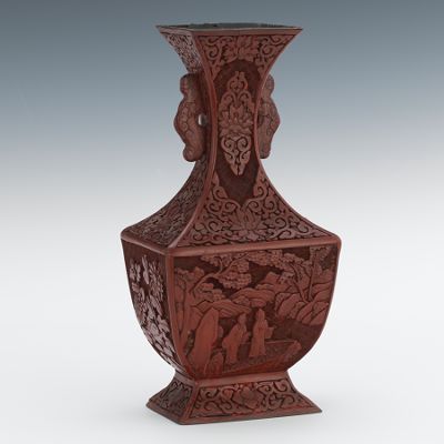 A Carved Cinnabar Vase Aubergine