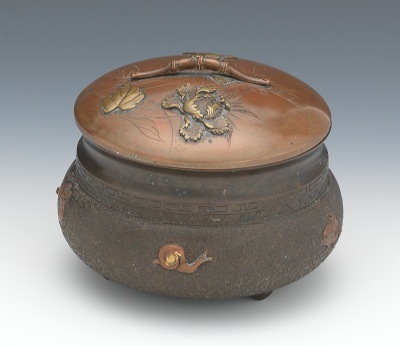 A Japanese Mixed Metal Lidded Jar