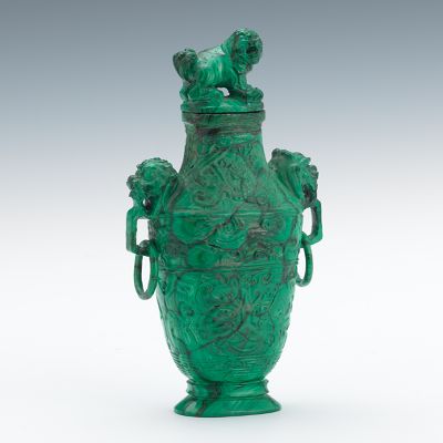 A Carved Malachite Lidded Vase 133c3e