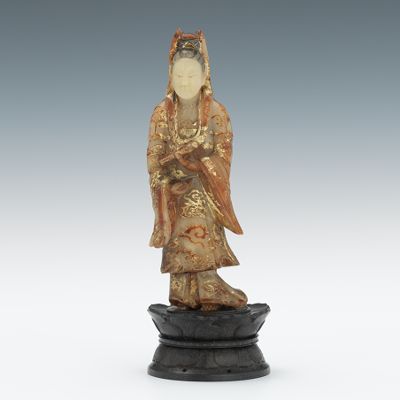 A Carved Soapstone and Gilt Quanyin