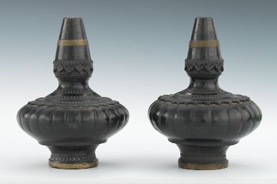 A Pair of Ceramic Temple Vases Brown