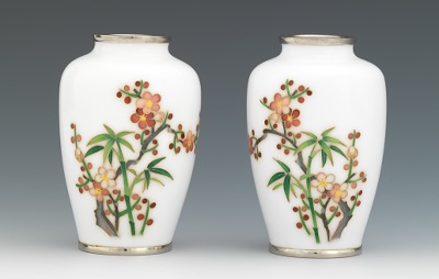 A Pair of Japanese White Cloisonne 133cad