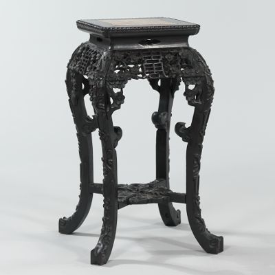 A Chinese Carved Wood Stand with Marble