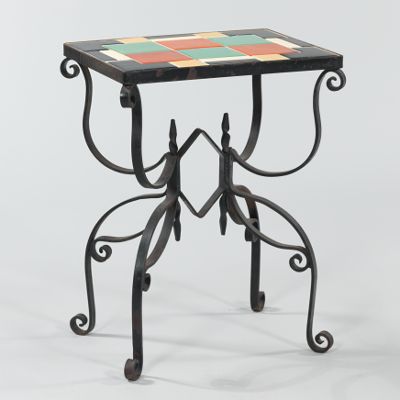 A Vintage Wrought Iron Tile Top Table