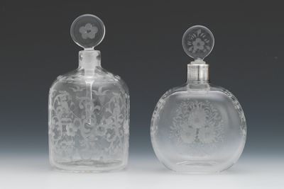 Two Etched Glass Perfume Bottles 133d18