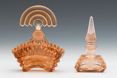 Two Pink Glass Deco Perfume Bottles 133d26