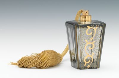 A Smoked Glass Atomizer with Gilt Tracery