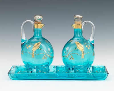 A Victorian Glass Cordial Set with