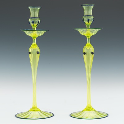 A Pair of Murano Glass Candlesticks