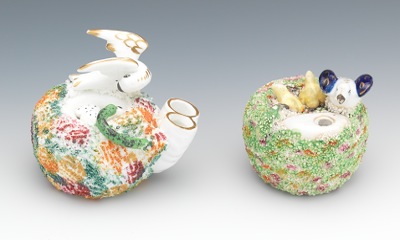 Two Staffordshire Pottery Birds Nest