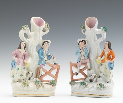 A Pair of Spill Vases Each depicting
