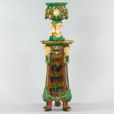 A Large Two-Piece Majolica Planter on