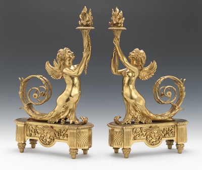 A Pair of Gilt Bronze Chenets Brightly 133e03