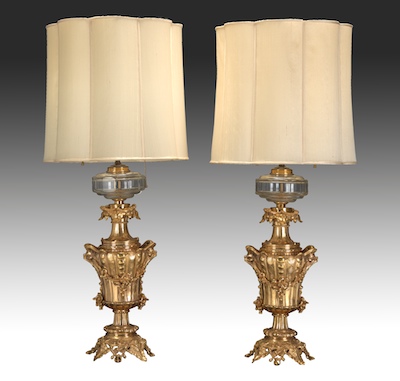 A Pair of Elaborate Bronze Table Lamps